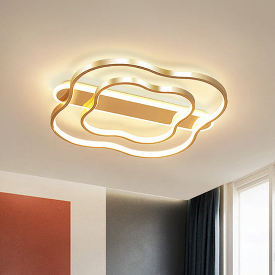 Nordic Led Gold Floral Ceiling Light- Elegant Flush Mount Lamp (21/25.5) - Warm/White Light Options