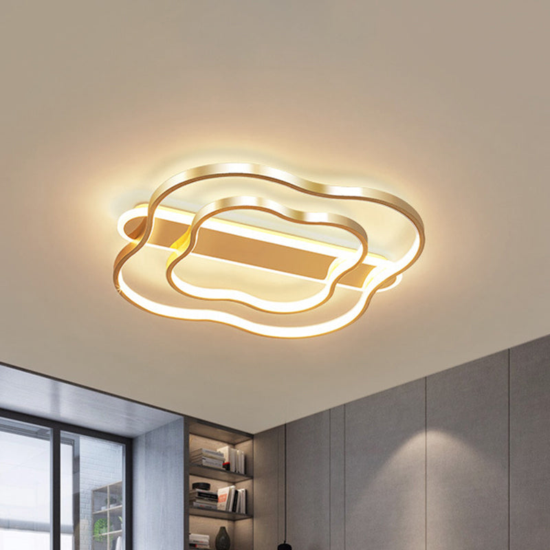 Nordic Led Gold Floral Ceiling Light- Elegant Flush Mount Lamp (21/25.5) - Warm/White Light Options