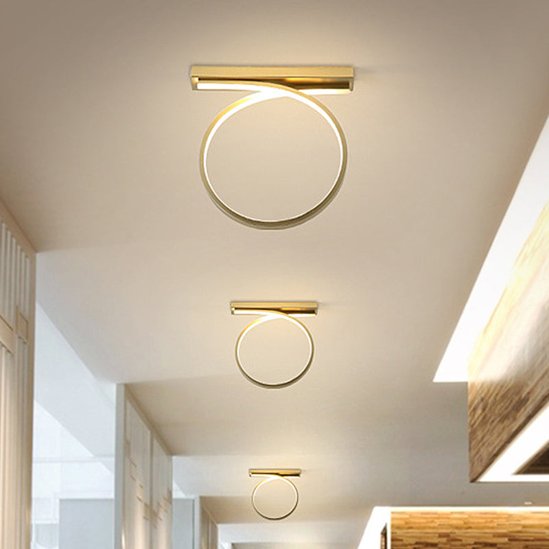 Modern Gold Led Ceiling Light Fixture For Bedroom - Minimalist Flushmount Lighting In Warm/White