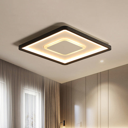 Modern Led Ceiling Light - Aluminum Square Flush Mount Lamp In Black 16’/19.5’ Wide Stepless