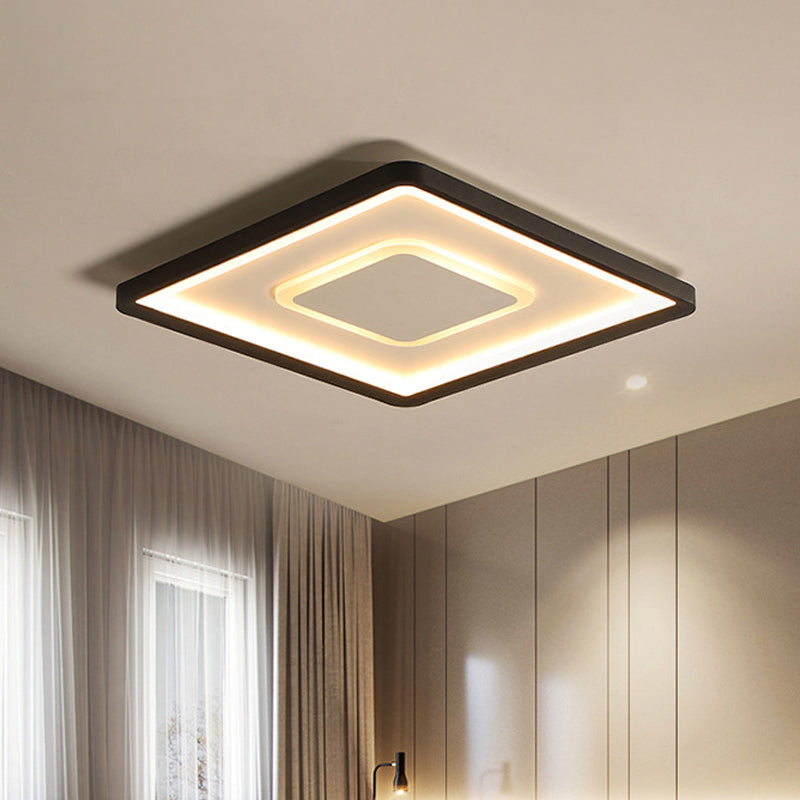 Modern Led Ceiling Light - Aluminum Square Flush Mount Lamp In Black 16/19.5 Wide Stepless Dimming