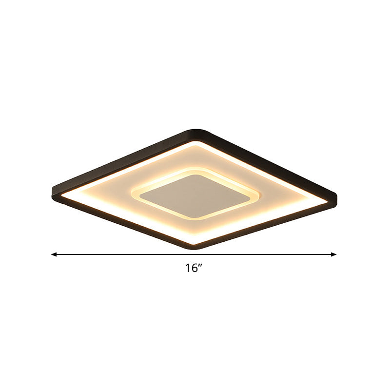 Modern Led Ceiling Light - Aluminum Square Flush Mount Lamp In Black 16/19.5 Wide Stepless Dimming