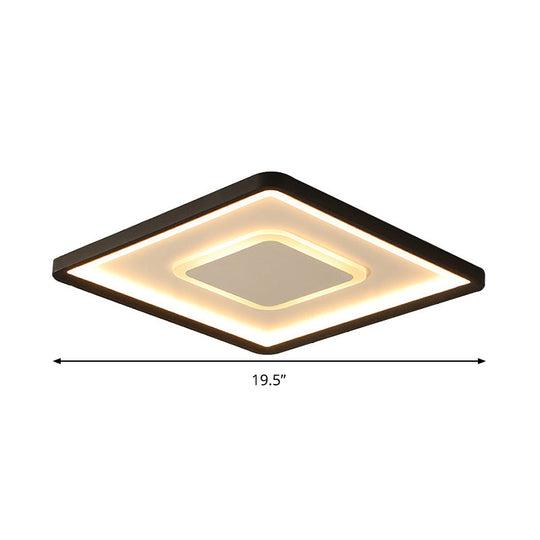 Modern Led Ceiling Light - Aluminum Square Flush Mount Lamp In Black 16/19.5 Wide Stepless Dimming