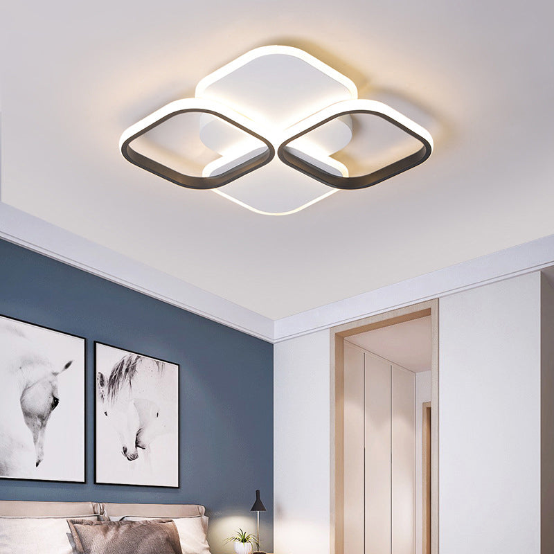 Modern Led Rhombus Ceiling Light In White/Black 16’/19.5’ Wide Flush Mount Acrylic Lamp