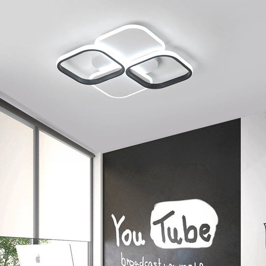 Modern Led Rhombus Ceiling Light In White/Black 16’/19.5’ Wide Flush Mount Acrylic Lamp Black -