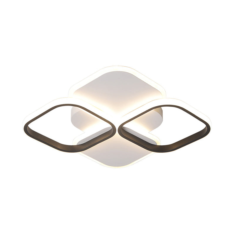 Modern Led Rhombus Ceiling Light In White/Black 16’/19.5’ Wide Flush Mount Acrylic Lamp