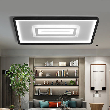 Dual Rectangle Flush Nordic Style Black Metal Light - 35.5/43 Width Warm/White Stepless Dimming With