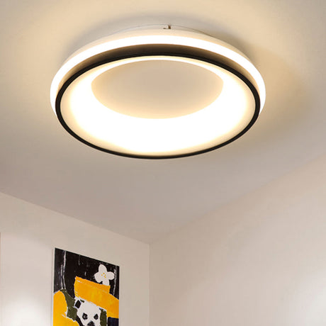 Modern Nordic Drum Flush Mount Led Ceiling Light In Metallic Black With Stepless Dimming Control -