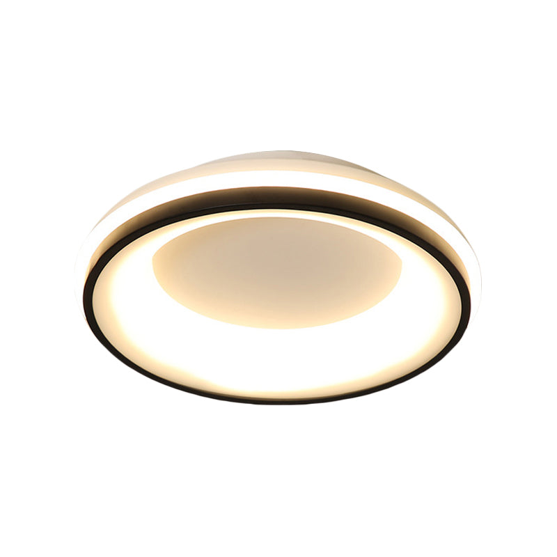 Modern Nordic Drum Flush Mount Led Ceiling Light In Metallic Black With Stepless Dimming Control -