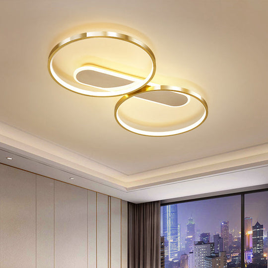 Modern Acrylic Led Gold Flush Mount Ceiling Light With Halo - Like Ring Design In Warm/White