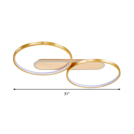 Modern Acrylic Led Gold Flush Mount Ceiling Light With Halo - Like Ring Design In Warm/White