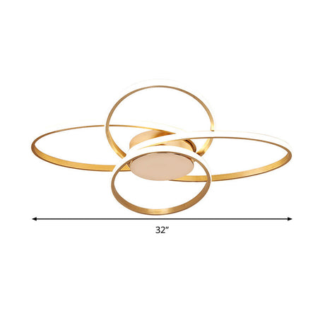 Gold Flush Mount Nordic Led Ceiling Light For Living Room With Overlapping Acrylic Design