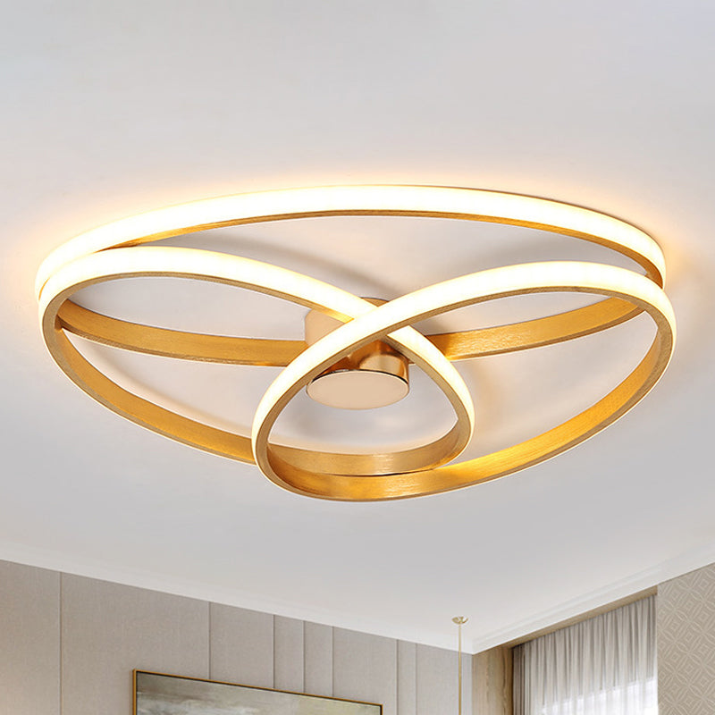 Modern Twisted Ceiling Mount Led Light Fixture In Gold