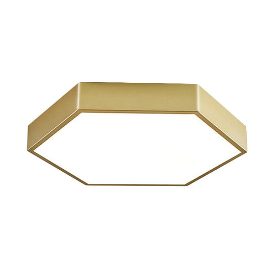 Led Living Room Ceiling Mounted Light - Gold Flush Fixture With Hexagon Metal Shade 16’/19.5’ W