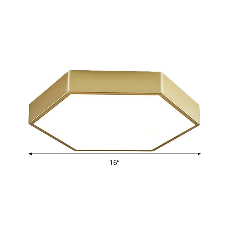 Led Living Room Ceiling Mounted Light - Gold Flush Fixture With Hexagon Metal Shade 16’/19.5’ W