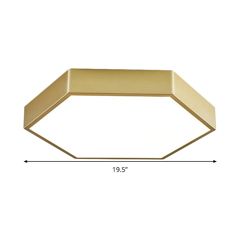 Led Living Room Ceiling Mounted Light - Gold Flush Fixture With Hexagon Metal Shade 16’/19.5’ W