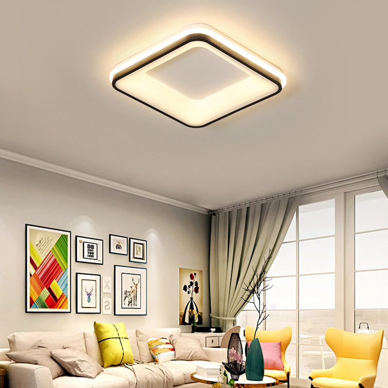 Minimalist Acrylic Black Led Ceiling Light Fixture - Square Frame Flush Mount Lamp With Remote