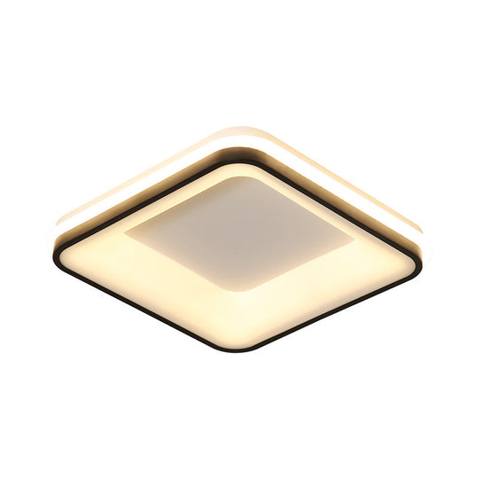 Minimalist Acrylic Black Led Ceiling Light Fixture - Square Frame Flush Mount Lamp With Remote