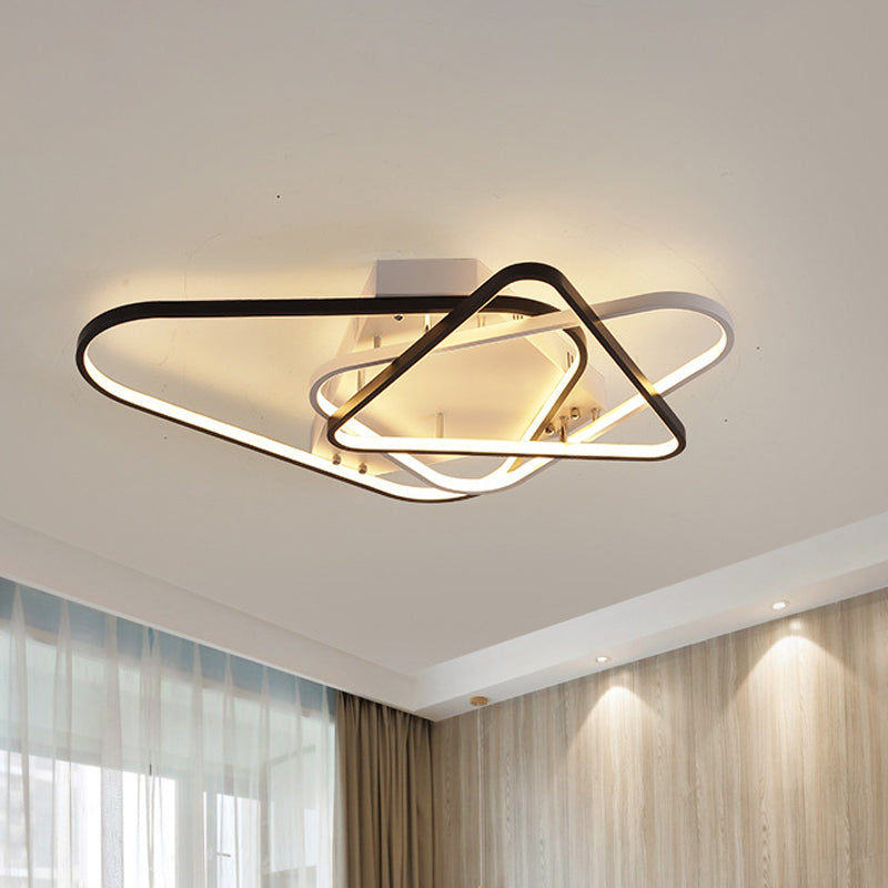 Modern Overlapping Acrylic Ceiling Light - Led Black/White Semi Flush Mount 33’/42’ Width