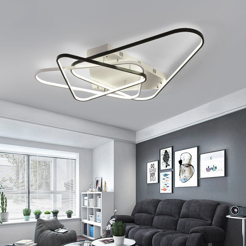 Modern Overlapping Acrylic Ceiling Light - Led Black/White Semi Flush Mount 33’/42’ Width