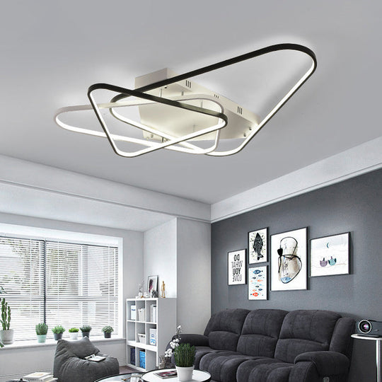 Modern Overlapping Acrylic Ceiling Light - Led Black/White Semi Flush Mount 33’/42’ Width