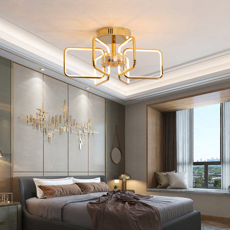 Gold Led Ceiling Light Modernism - Acrylic Semi Mount For Bedroom 23.5/31.5 W