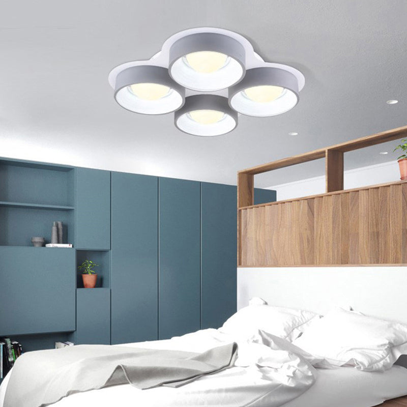 Modern Drum Led Ceiling Lamp - 4/6 Lights Metal 21.5’/32.5’ W Grey Bedroom Flush Mount Lighting