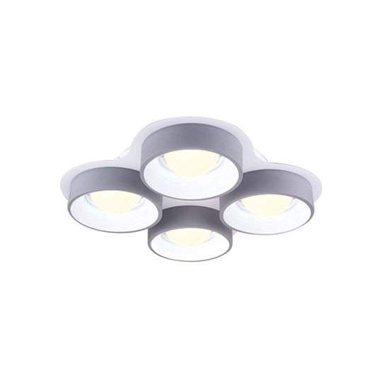 Modern Drum Led Ceiling Lamp - 4/6 Lights Metal 21.5’/32.5’ W Grey Bedroom Flush Mount Lighting