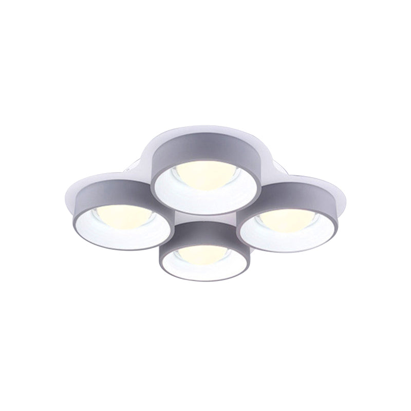 Modern Drum Led Ceiling Lamp - 4/6 Lights Metal 21.5/32.5 W Grey Bedroom Flush Mount Lighting