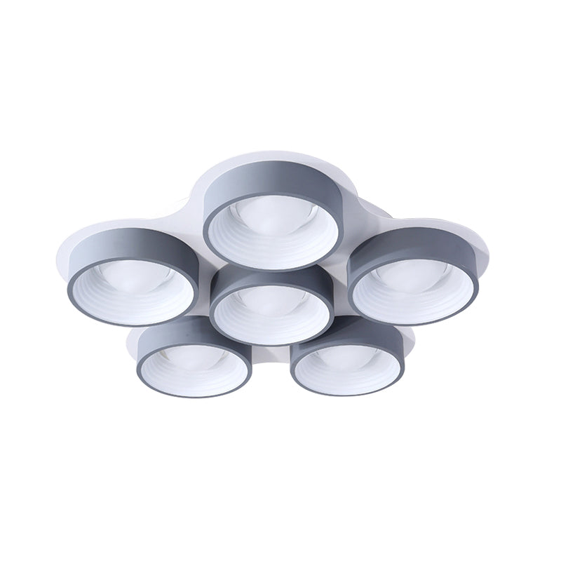 Modern Drum Led Ceiling Lamp - 4/6 Lights Metal 21.5’/32.5’ W Grey Bedroom Flush Mount Lighting