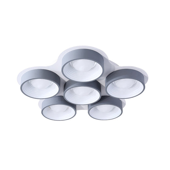 Modern Drum Led Ceiling Lamp - 4/6 Lights Metal 21.5’/32.5’ W Grey Bedroom Flush Mount Lighting