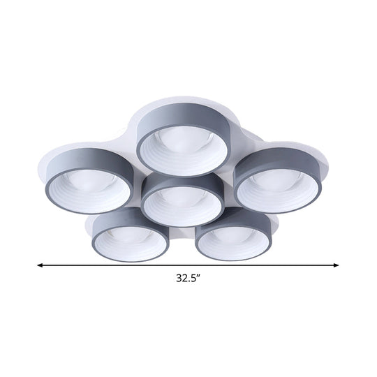 Modern Drum Led Ceiling Lamp - 4/6 Lights Metal 21.5/32.5 W Grey Bedroom Flush Mount Lighting