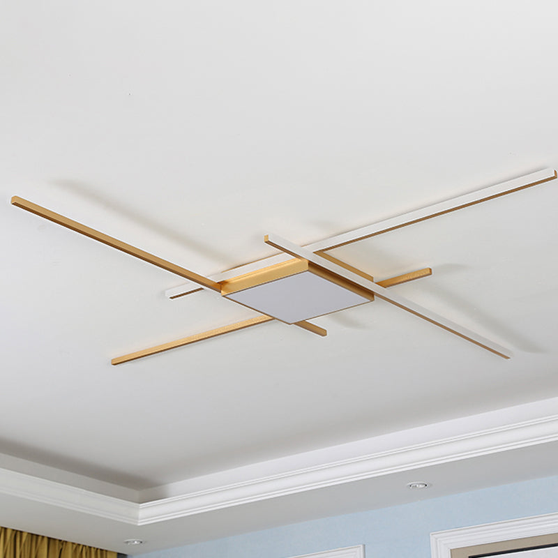 Modern Gold Led Ceiling Mounted Flush Mount Lamp With Acrylic Shade - 69’/82.5’W Linear