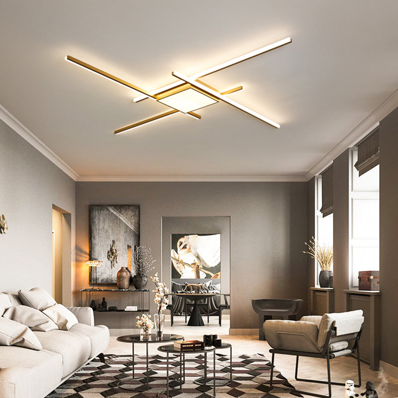 Modern Gold Led Ceiling Mounted Flush Mount Lamp With Acrylic Shade - 69/82.5W Linear