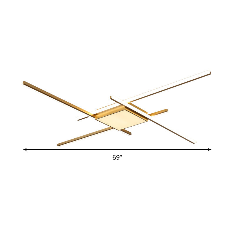 Modern Gold Led Ceiling Mounted Flush Mount Lamp With Acrylic Shade - 69’/82.5’W Linear