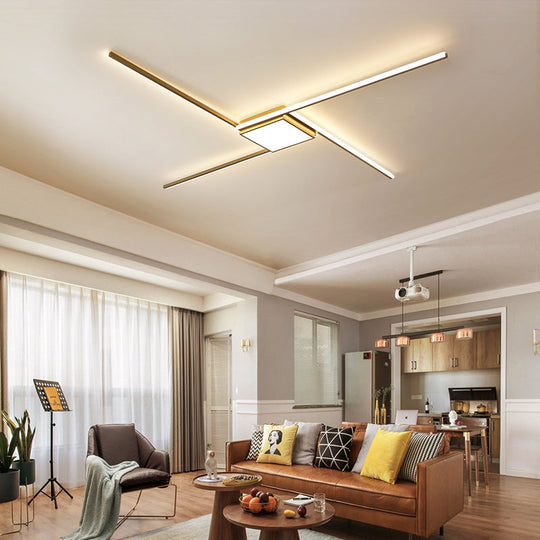 Modern Gold Led Ceiling Mounted Flush Mount Lamp With Acrylic Shade - 69’/82.5’W Linear