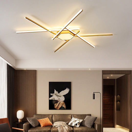 Modern Gold Led Ceiling Mounted Flush Mount Lamp With Acrylic Shade - 69’/82.5’W Linear
