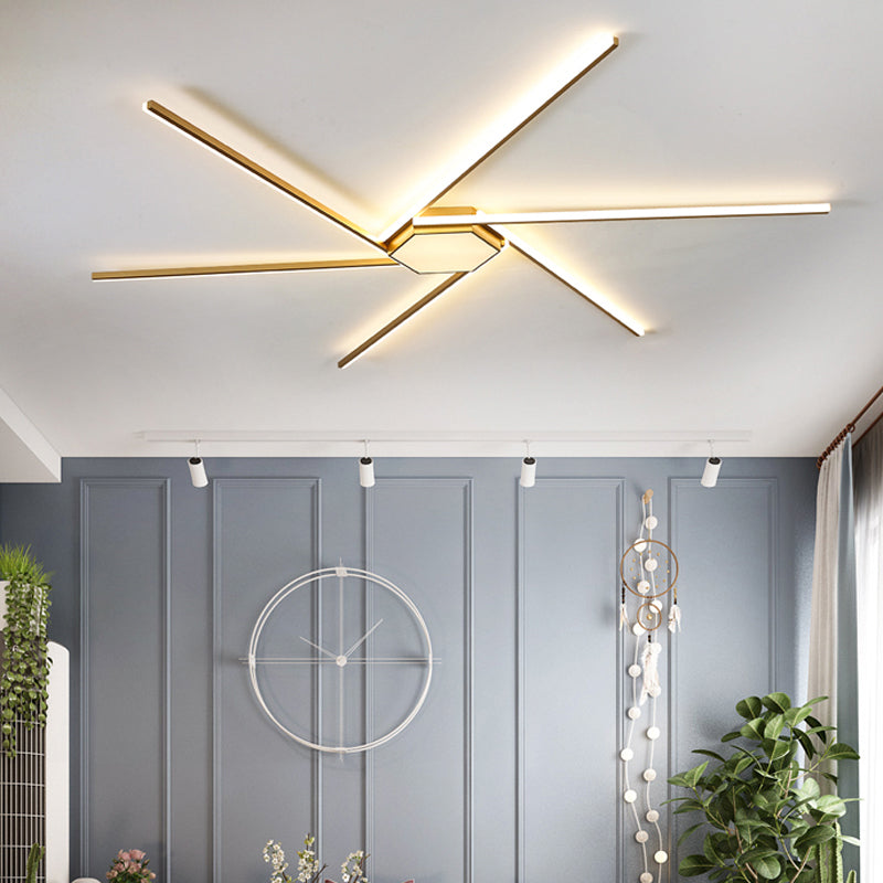 Modern Gold Led Ceiling Mounted Flush Mount Lamp With Acrylic Shade - 69/82.5W Linear