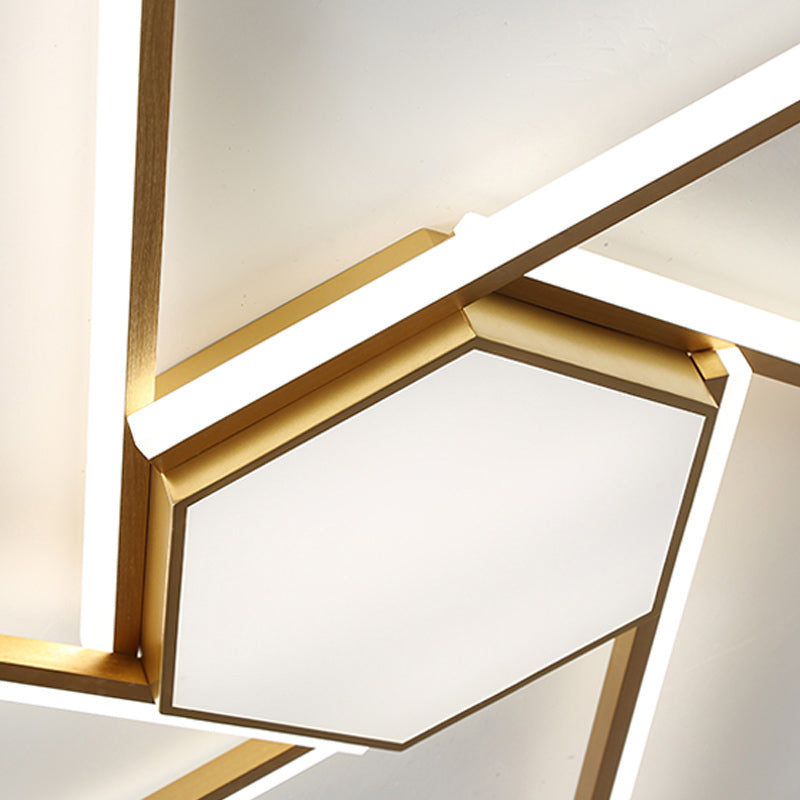 Modern Gold Led Ceiling Mounted Flush Mount Lamp With Acrylic Shade - 69/82.5W Linear