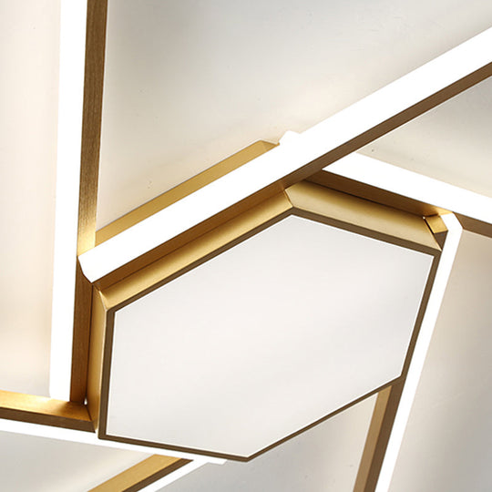 Modern Gold Led Ceiling Mounted Flush Mount Lamp With Acrylic Shade - 69/82.5W Linear