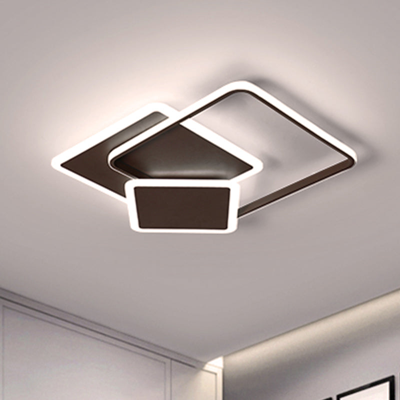 Slim Square Flush Led Coffee Lamp - Modern 19’/21.5’ Wide Acrylic Ceiling Mount Light