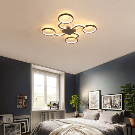 Contemporary Acrylic Led Ceiling Lamp - Flush Mount 4/5-Head Dark Coffee Warm/White Light 19.5/39 W