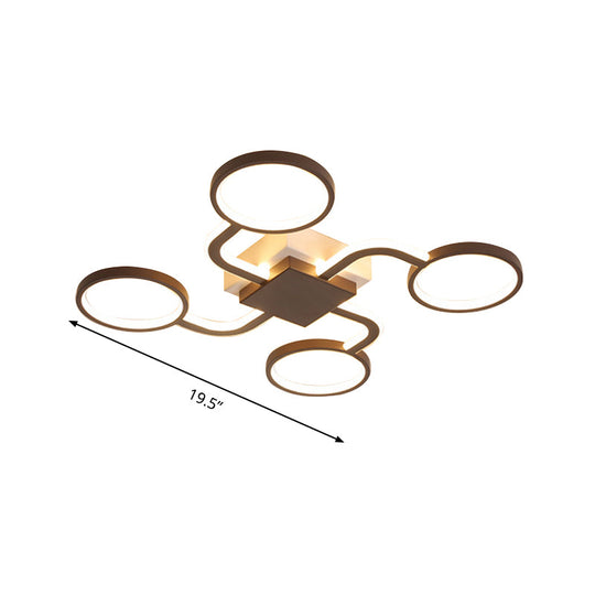 Contemporary Acrylic Led Ceiling Lamp - Flush Mount 4/5 - Head Dark Coffee Warm/White Light