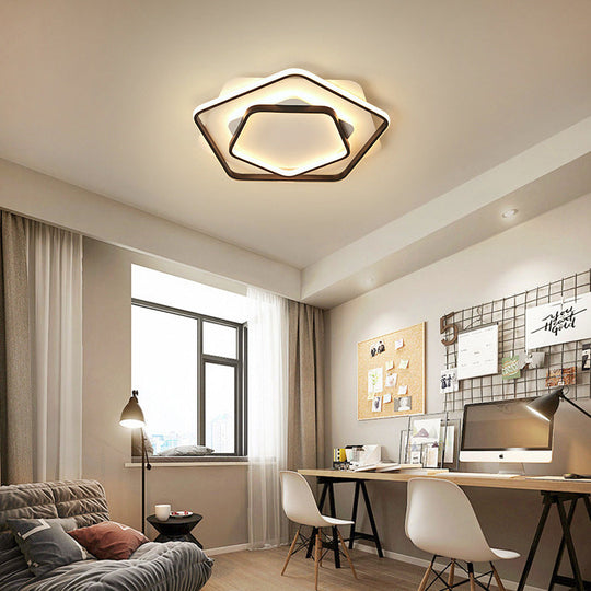 Contemporary Led Flush Light: Pentagon Thin Acrylic Ceiling Lamp In Black/White Warm/White Lighting
