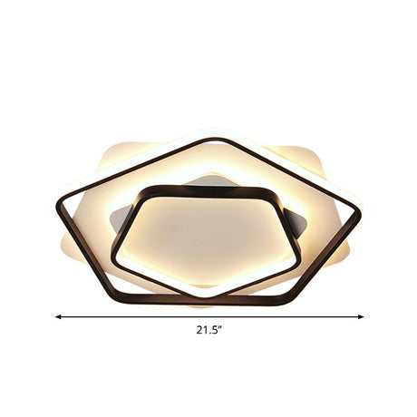 Contemporary Led Flush Light: Pentagon Thin Acrylic Ceiling Lamp In Black/White Warm/White Lighting