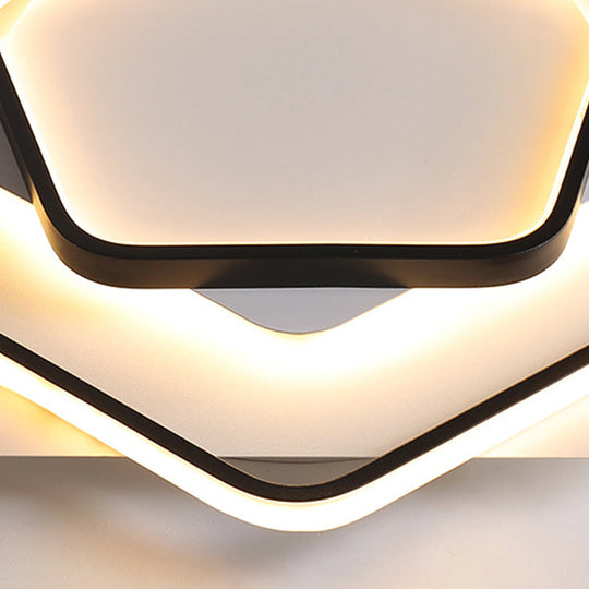 Contemporary Led Flush Light: Pentagon Thin Acrylic Ceiling Lamp In Black/White Warm/White Lighting
