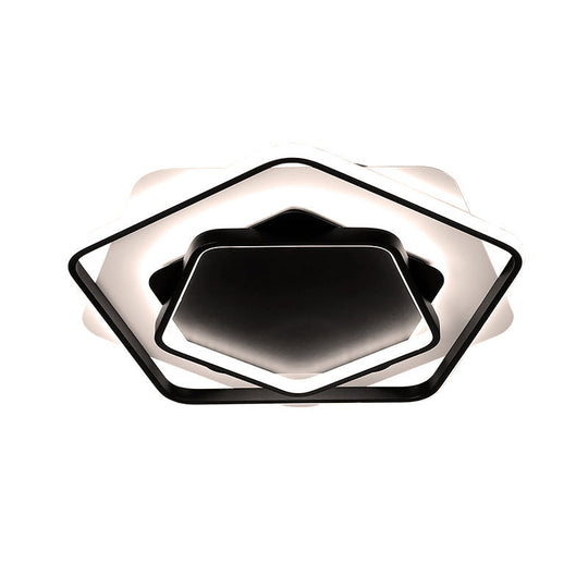 Contemporary Led Flush Light: Pentagon Thin Acrylic Ceiling Lamp In Black/White Warm/White Lighting
