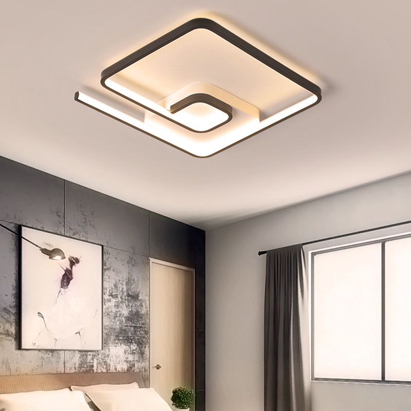Nordic Squared Flush Lighting Slim Acrylic Led Ceiling Mount - 16.5/20.5 W White/Black Warm/White