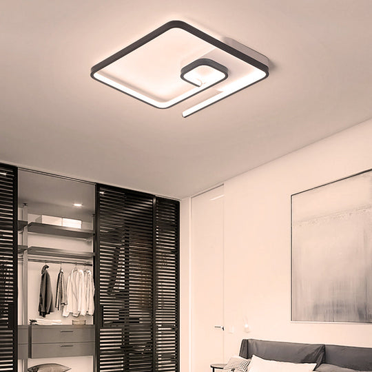 Nordic Squared Flush Lighting Slim Acrylic Led Ceiling Mount - 16.5’/20.5’ W White/Black