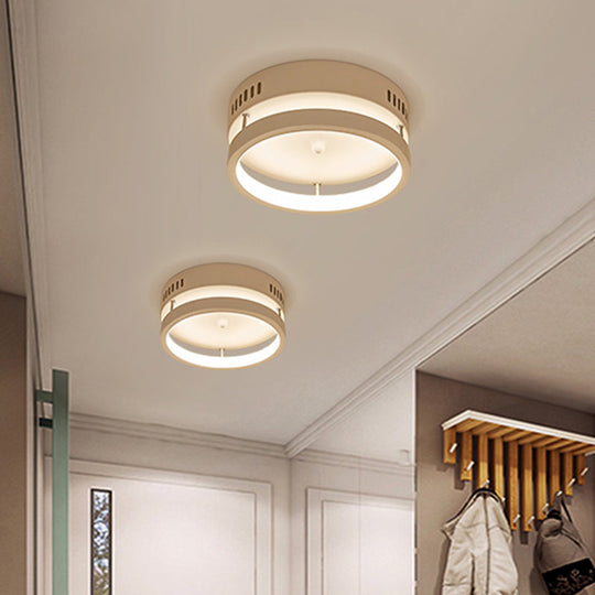 Mini Led Round Metal Flush Mount Lamp - Simple Style White Ceiling Lighting In Warm/White Light